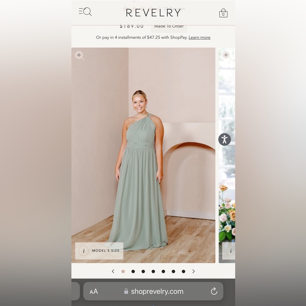 Revelry Brooklyn Chiffon Dress in Silver Sage Size 8